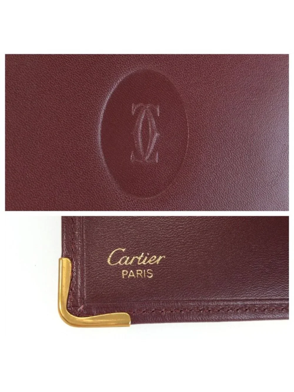 Cartier Must Line Wine Red Gold Leather Wallet Compact